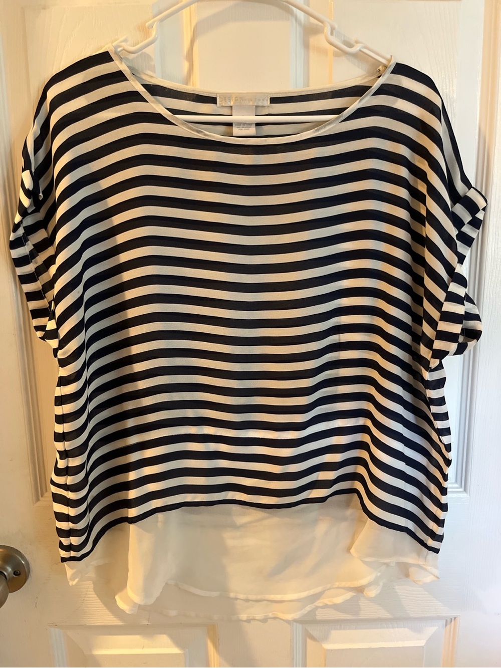 Design History Striped Layered Blouse Top Black White Size L